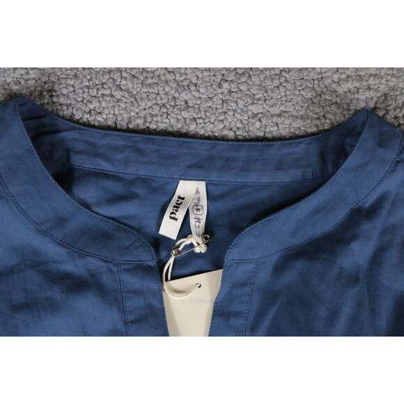 New Pact Dress Medium Blue Organic Cotton Sunset Lightweight Belted Midi Sample - Picture 8 of 15